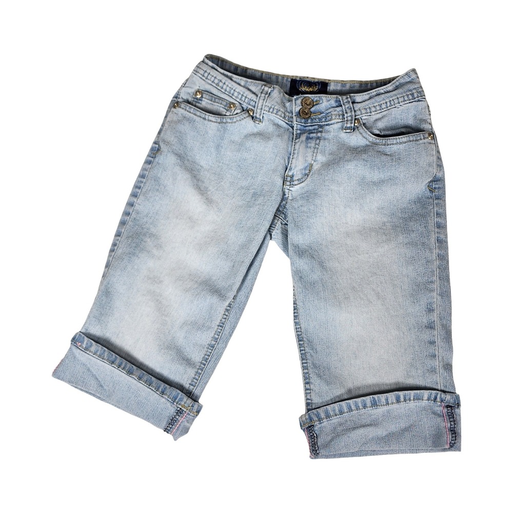 Angels Light Wash Embroidered Back Pocket Capri Jeans Junior Size 3 Y2K Cropped